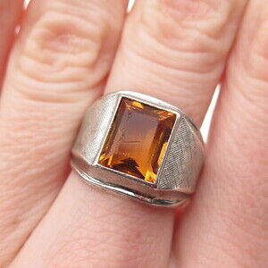 Vargas Sterling Silver Antique Art Deco Emerald-Cut Yellow C Z Ring Size 6.75